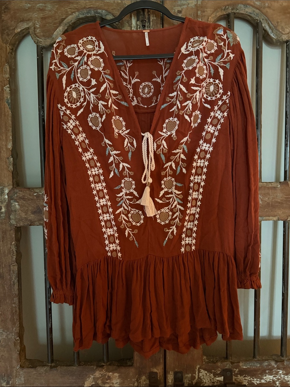 Free People Rust Embroidered Peasant Tunic